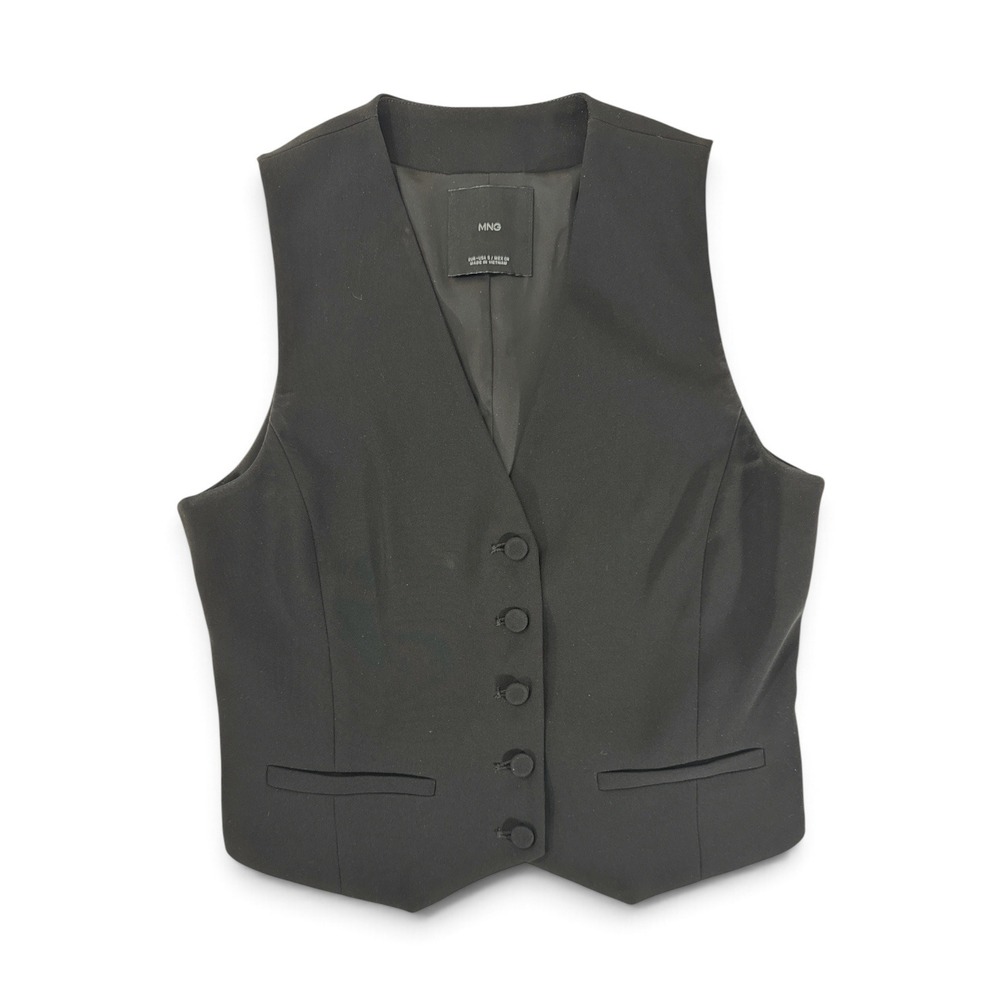 Mango MNG Black Tailored Waistcoat Vest V-Neck Button Front Size Small